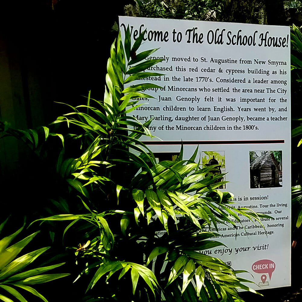 Oldest Wooden School House entrance sign, St. Augustine Florida