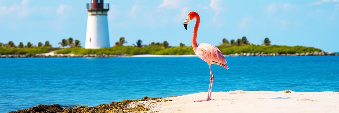 Flamingo and lighthouse