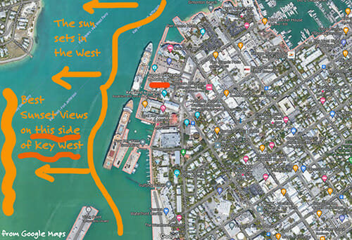 Best place to watch sunset in Key West map