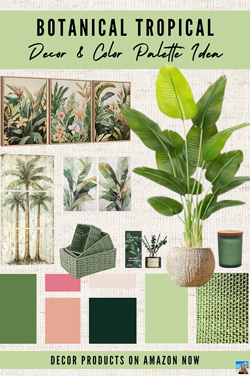 Botanical tropical decor and color palette idea