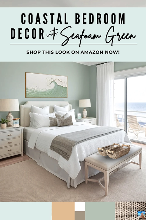 Coastal Bedroom Decor and Color Palette Idea with Seafoam Green