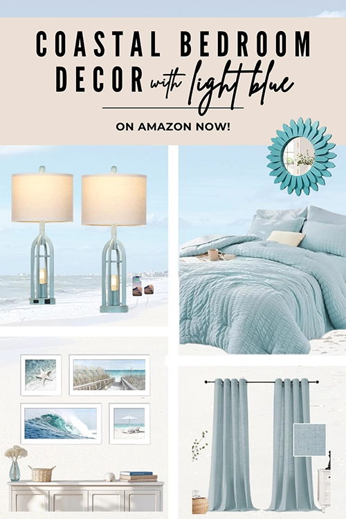 Coastal bedroom decor with light blue
