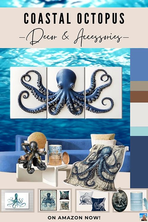 Coastal Octopus Decor and Accessories with navy Blue Coastal Color Palette