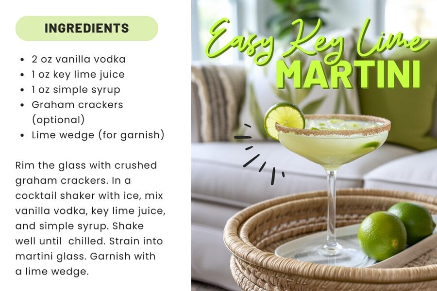 easy key lime martini cocktail recipe card