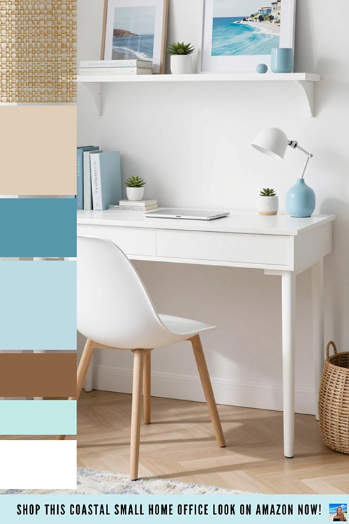 Coastal home office color palette and decor ideas