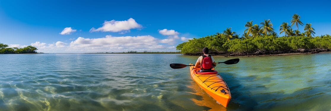 kayaking in mangroves on a beautiful sunny day