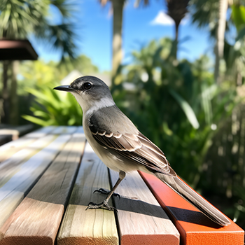 Gray kingbird on a picnic table