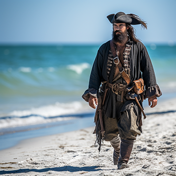 pirate walking on a Florida beach