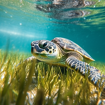 sea turtle swimming in Florida turtle grass