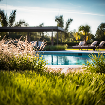 Florida native grasses in landscaping of a lovely central Florida pool home