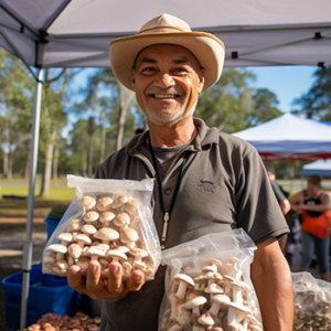 mushroom farmers in Florida selling at farmers market