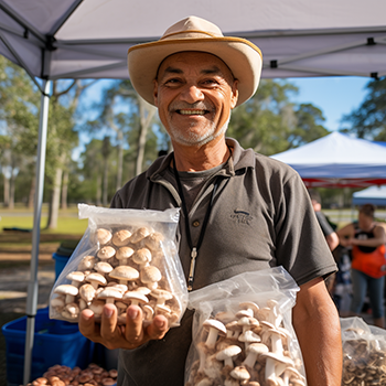 mushroom farmers in Florida selling at farmers market