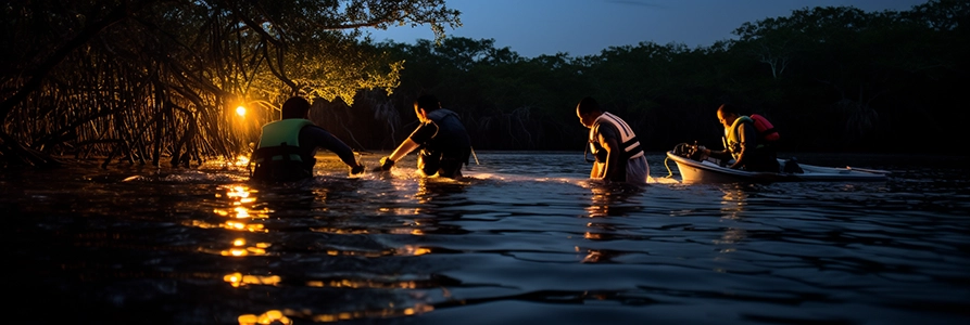 Night shrimping in the mangroves during Florida shrimp season