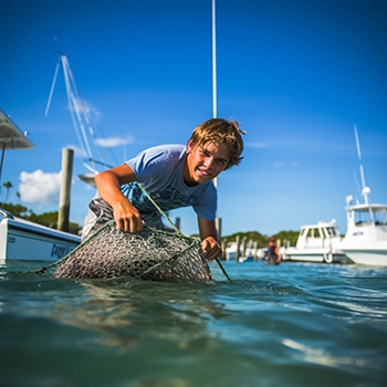 shrimping by casting a shrimp net during Florida shrimp season