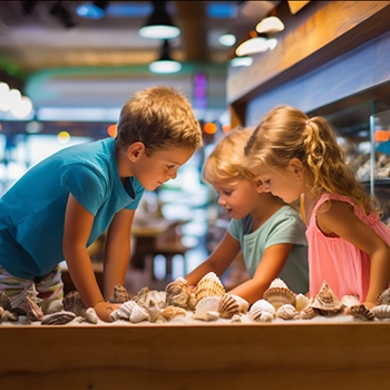 kids shopping for seashells at gift shop in Key Largo Florida