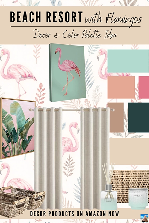 Beach Resort Coastal Decor with Flamingos and Color Palette
