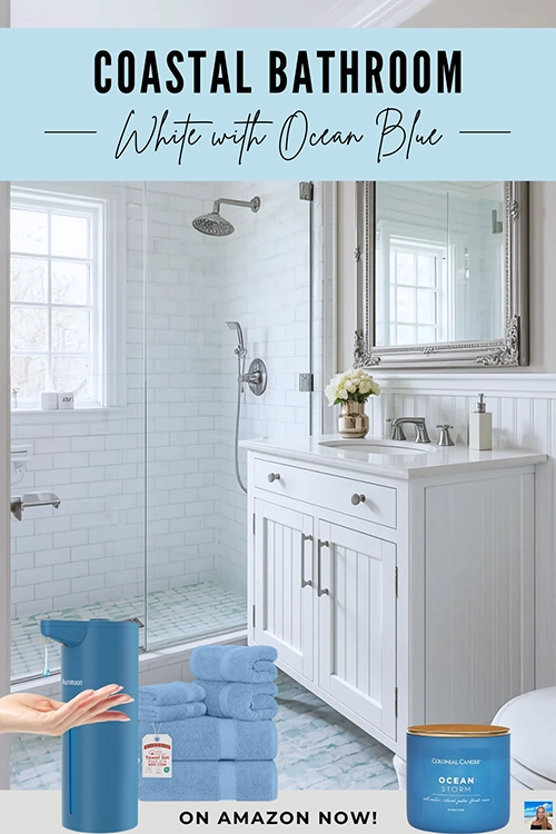 Coastal bathroom white and ocean blue