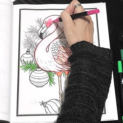 Festive Flamingo in Florida Christmas Coloring Book Illustration