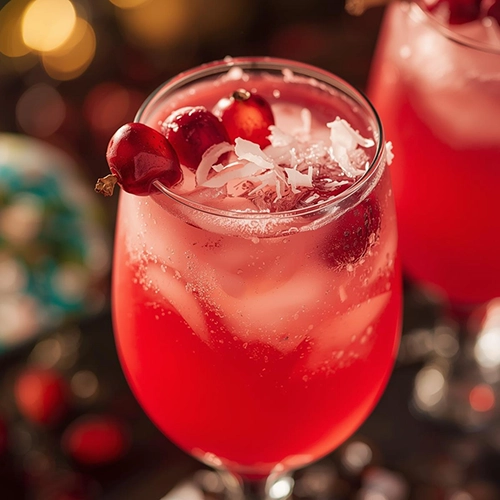 beachy drinks Coconut Cranberry Spritz easy cocktail recipe for the holidays