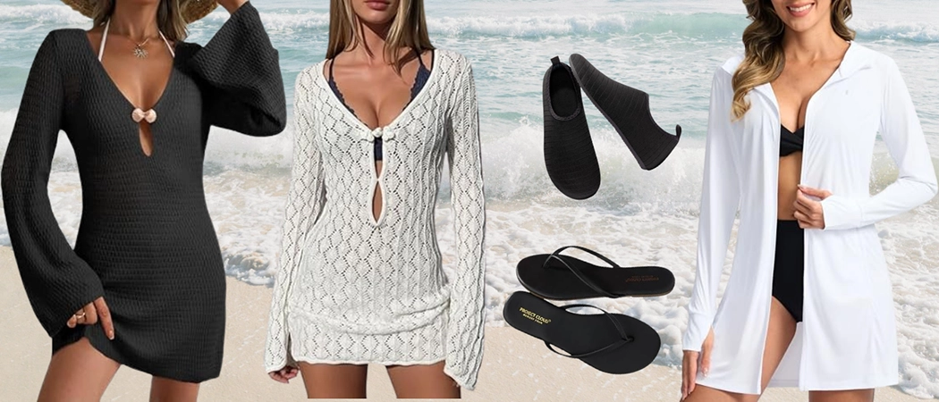 Beach coverups and flip flops and comfort essentials