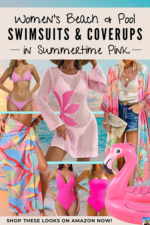 women's beach and pool swimsuit and coverups in summertime pink